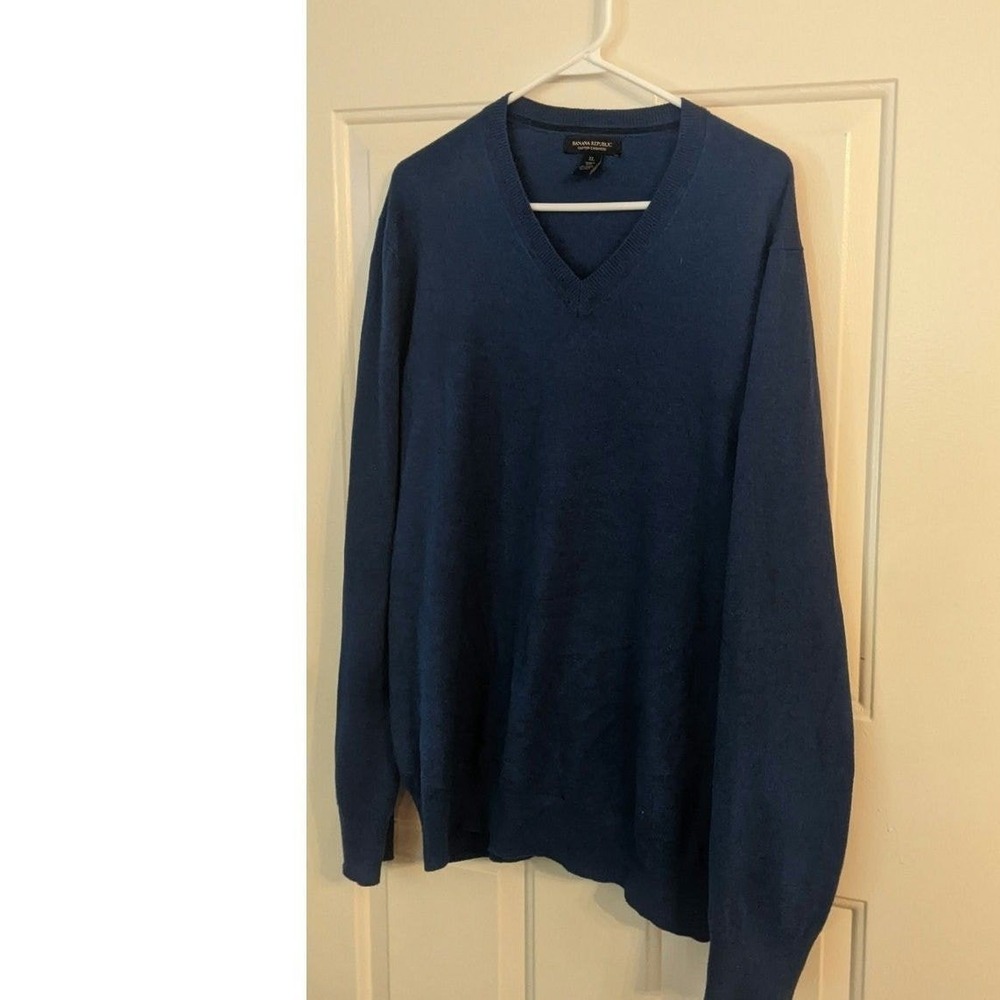 Banana Republic Cotton Cashmere V Neck XL Blue Sweater